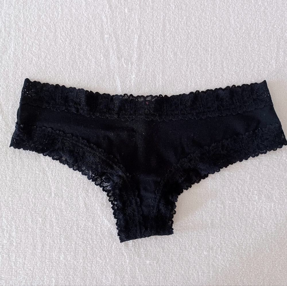 PINK Victoria's Secret Cheekster Tanga Black Cotton Panty, Size M